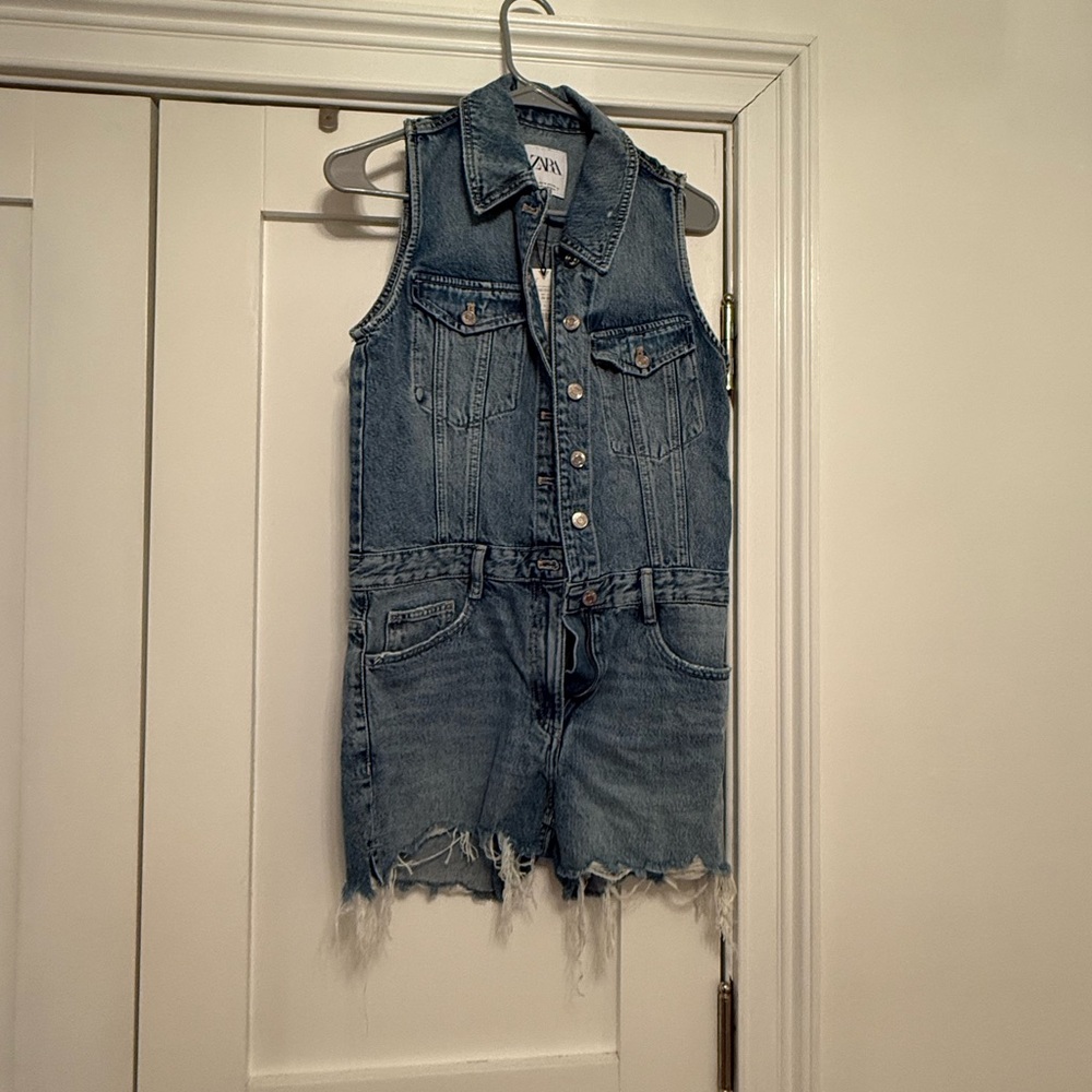 Zara short denim jumpsuit
